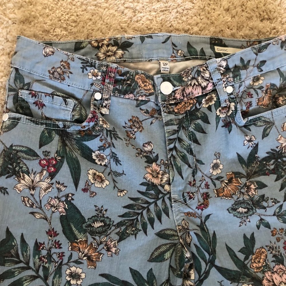 Code Bleu Size 12 Petite Blue Tropical Print Classic Capri - Picture 3 of 12